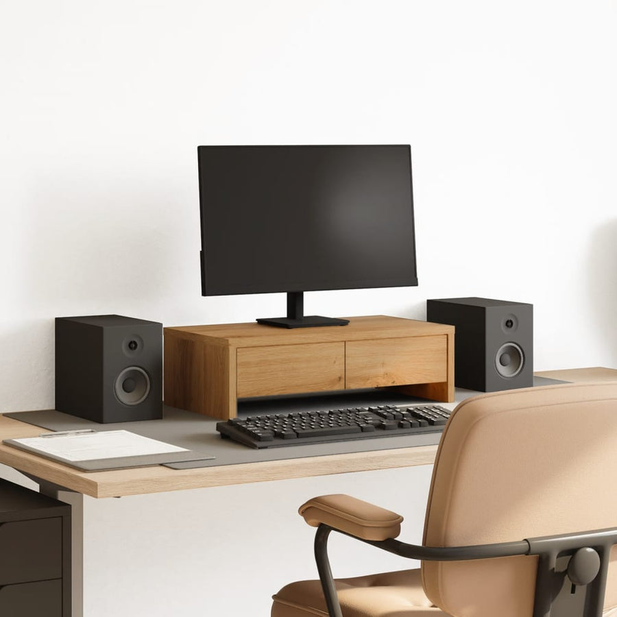 Monitorstandaard met lades 50x27x15 cm hout artisanaal eiken