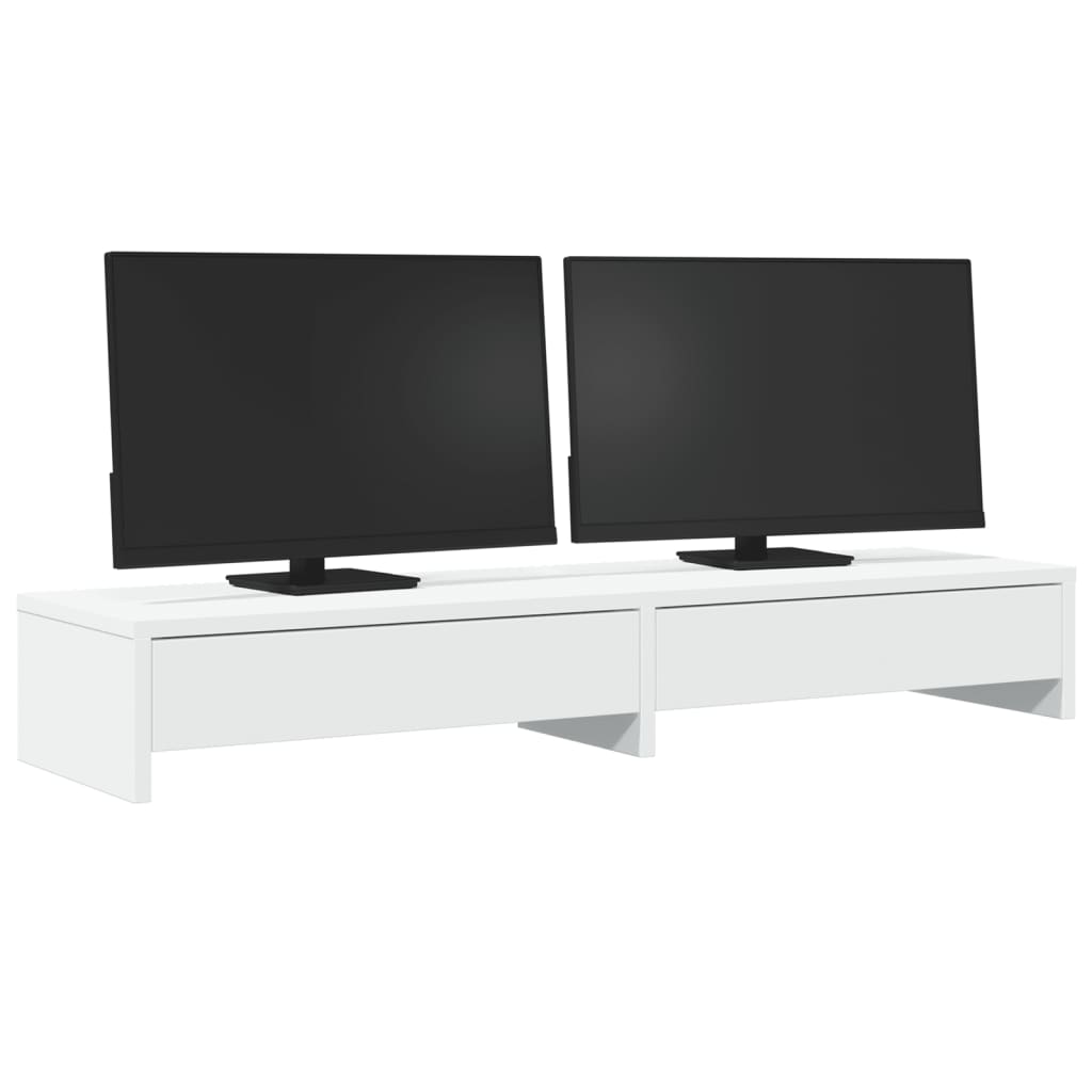 Monitorstandaard met lades 100x27x15 cm bewerkt hout wit