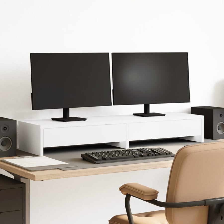 Monitorstandaard met lades 100x27x15 cm bewerkt hout wit