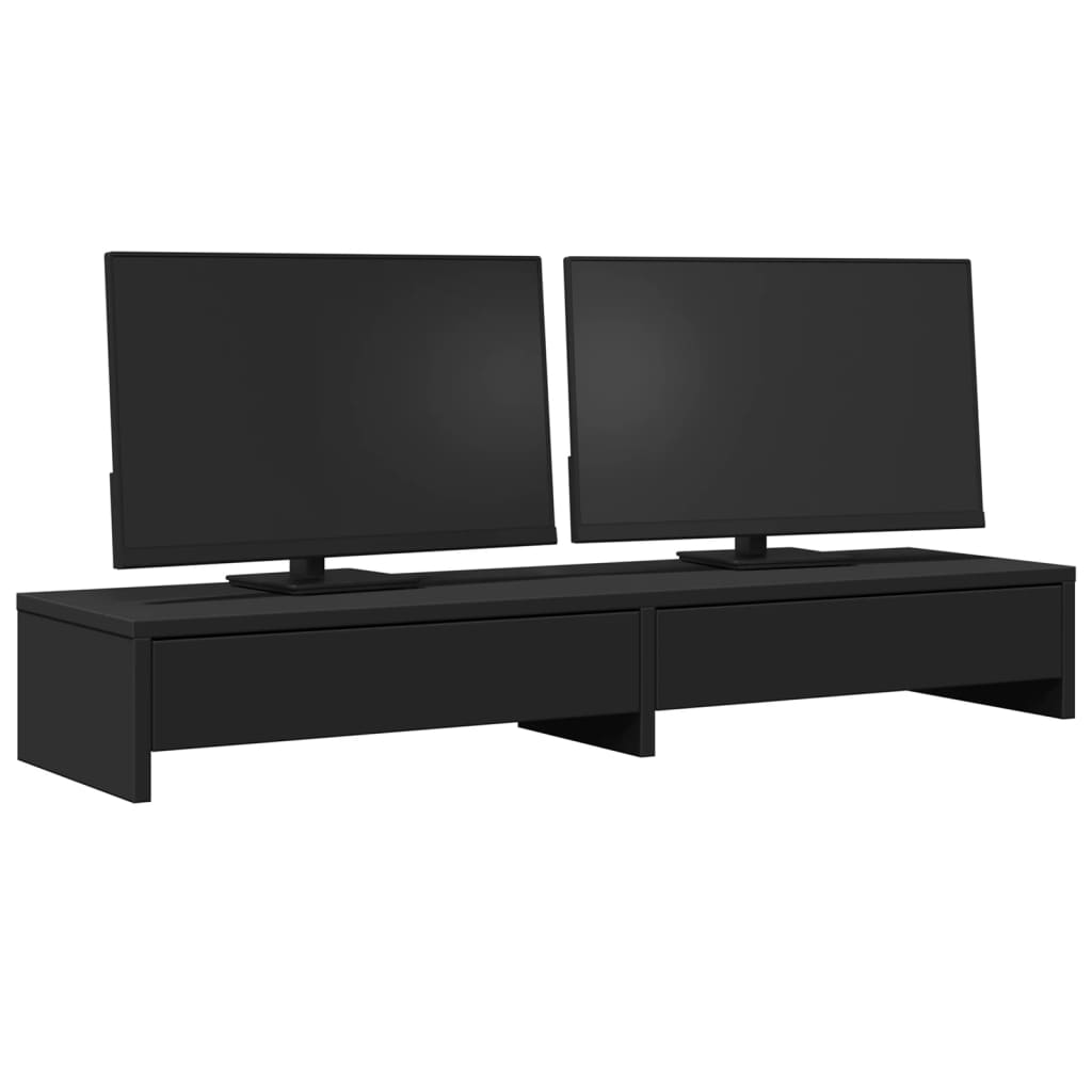 Monitorstandaard met lades 100x27x15 cm bewerkt hout zwart