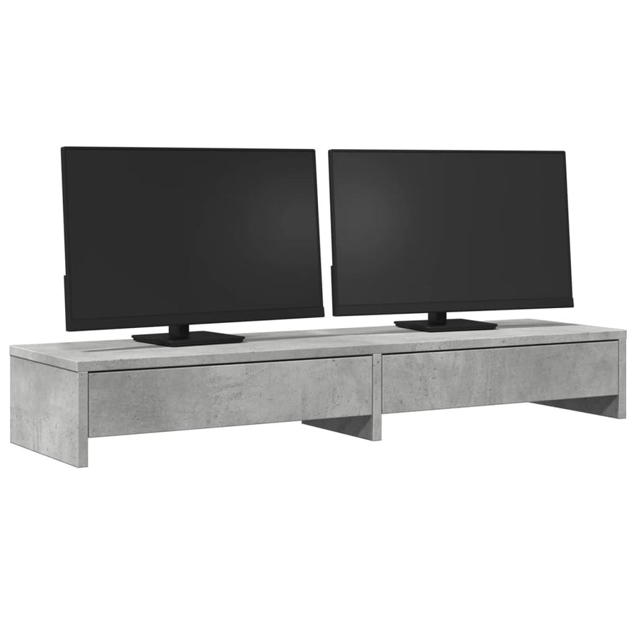Monitorstandaard met lades 100x27x15 cm bewerkt hout betongrijs