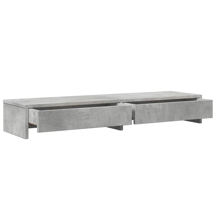 Monitorstandaard met lades 100x27x15 cm bewerkt hout betongrijs