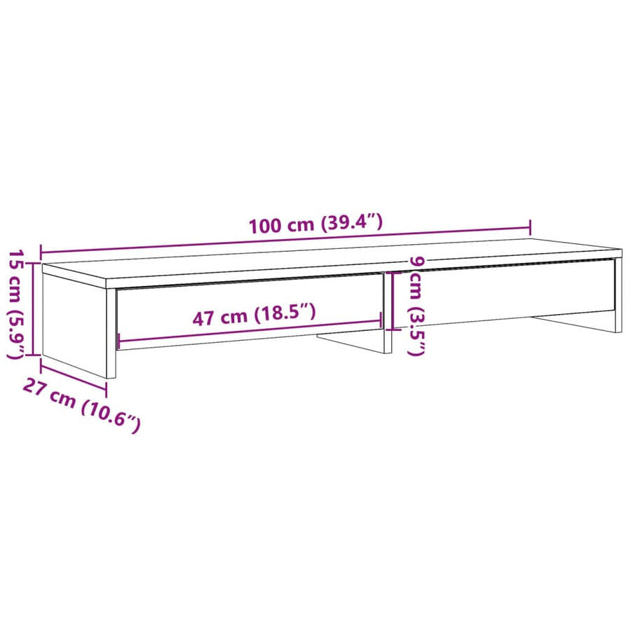 Monitorstandaard met lades 100x27x15 cm bewerkt hout betongrijs