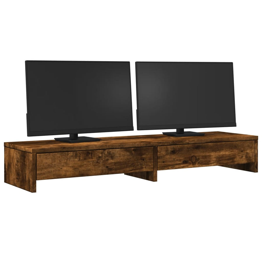 Monitorstandaard met lades 100x27x15 cm hout gerookt eikenkleur