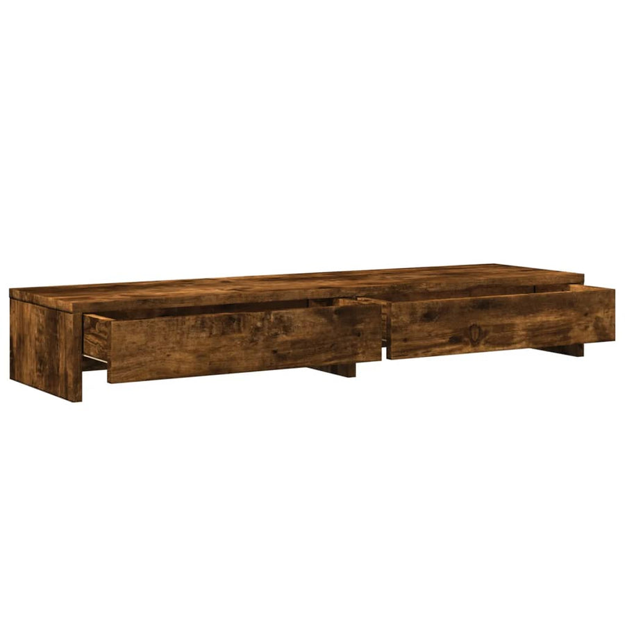Monitorstandaard met lades 100x27x15 cm hout gerookt eikenkleur
