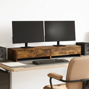 Monitorstandaard 100x27x15 cm hout gerookt eiken met lades