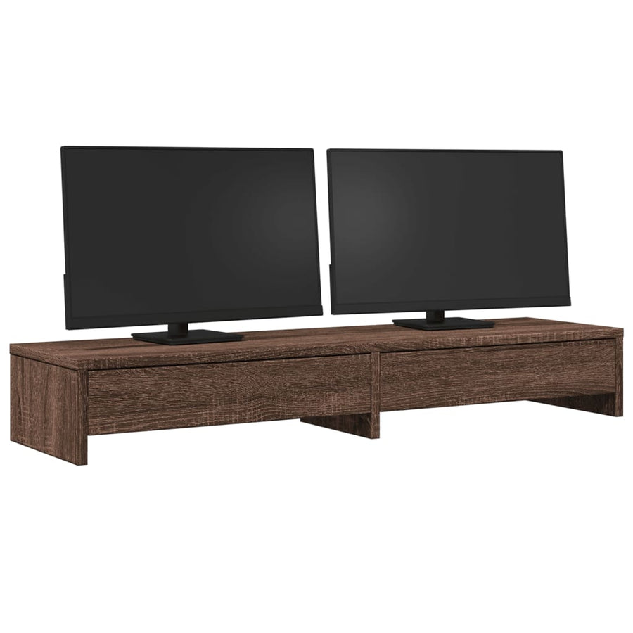 Monitorstandaard met lades 100x27x15 cm hout bruin eikenkleur