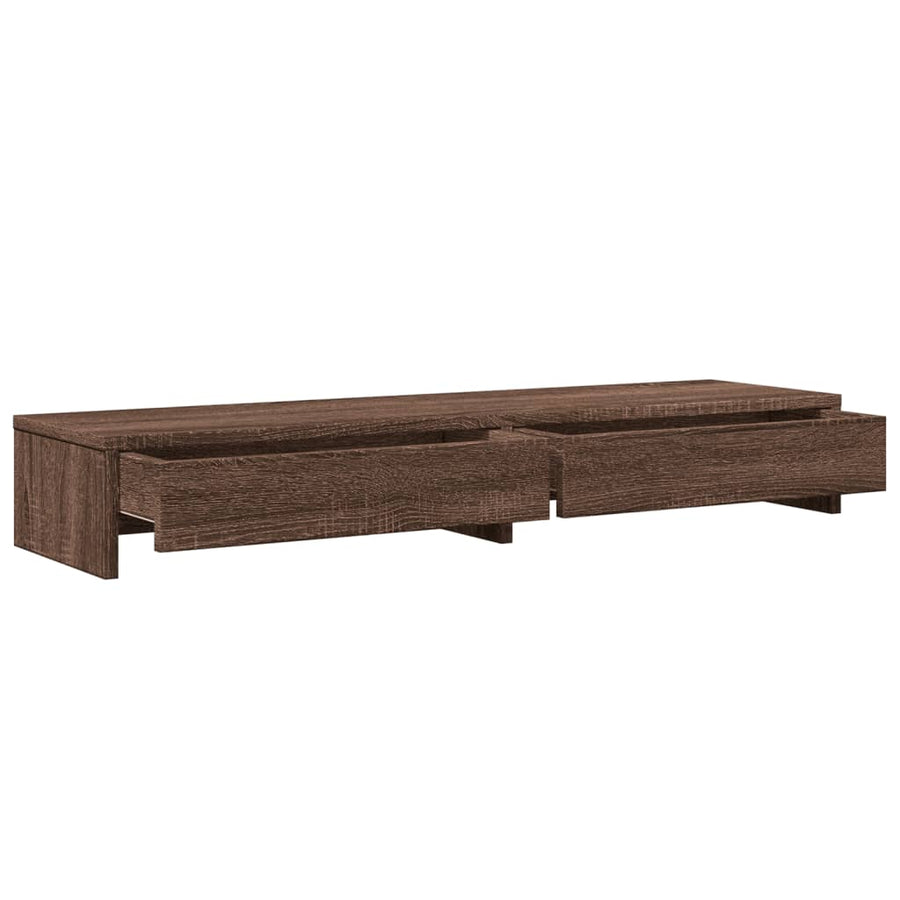 Monitorstandaard met lades 100x27x15 cm hout bruin eikenkleur