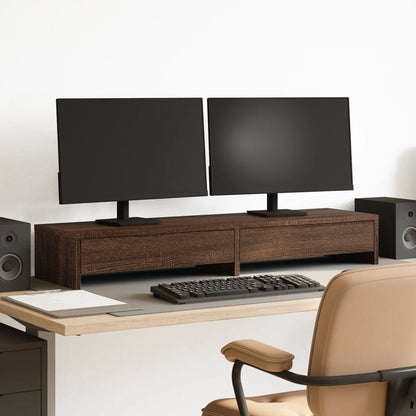 Monitorstandaard met lades 100x27x15 cm hout bruin eikenkleur