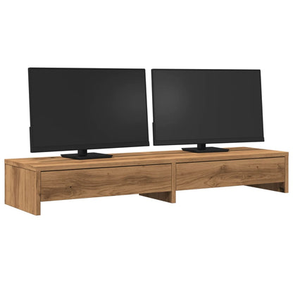 Monitorstandaard met lades 100x27x15 cm hout artisanaal eiken