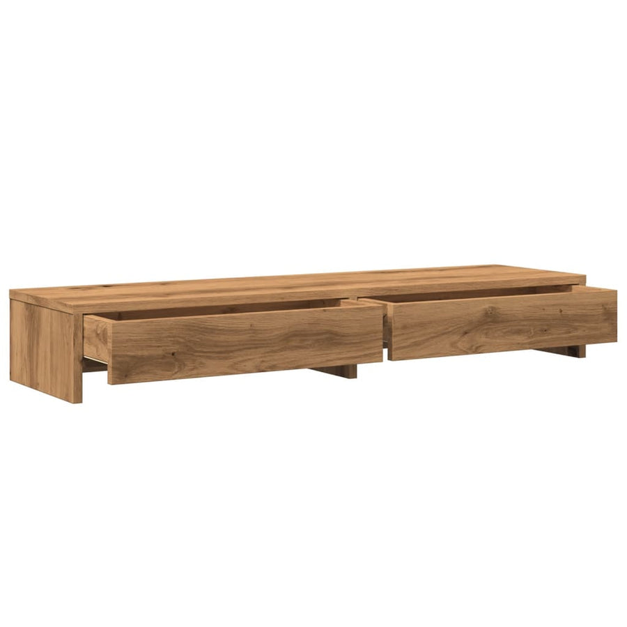 Monitorstandaard met lades 100x27x15 cm hout artisanaal eiken