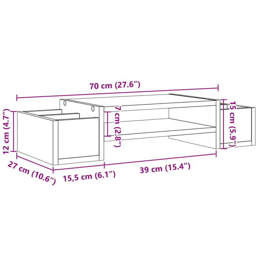 Monitorstandaard met opbergruimte 70x27x15 cm hout zwart