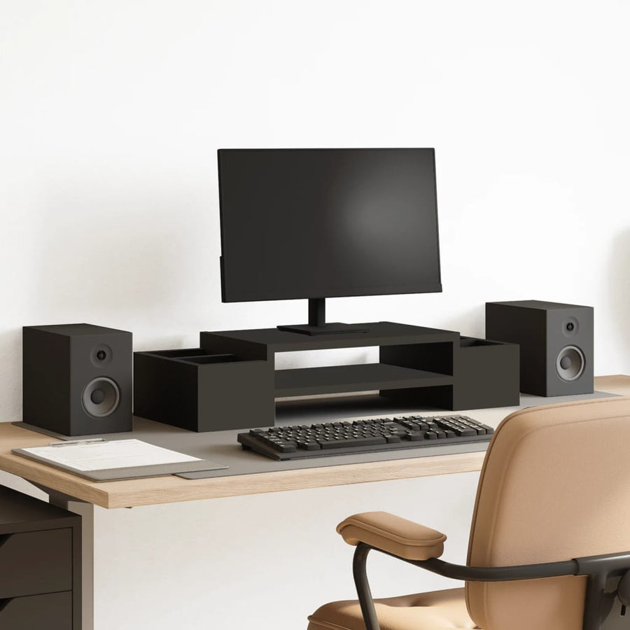 Monitorstandaard met opbergruimte 70x27x15 cm hout zwart
