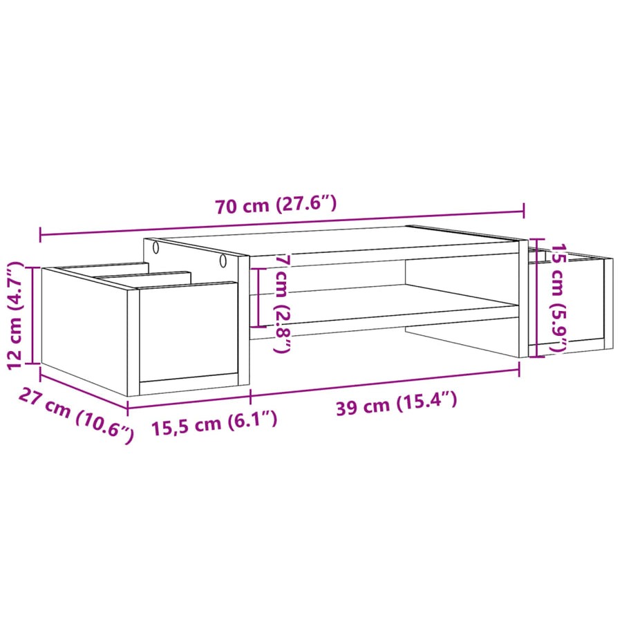 Monitorstandaard met opbergruimte 70x27x15 cm hout sonoma eiken