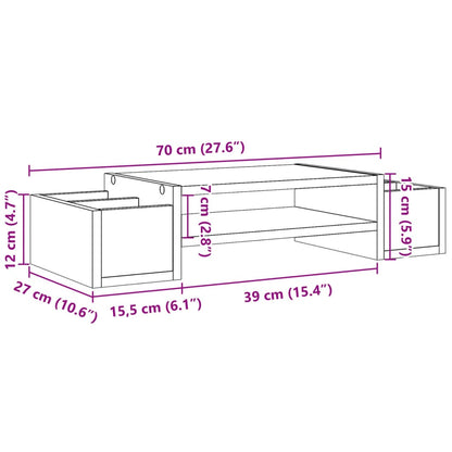 Monitorstandaard met opbergruimte 70x27x15 cm hout betongrijs
