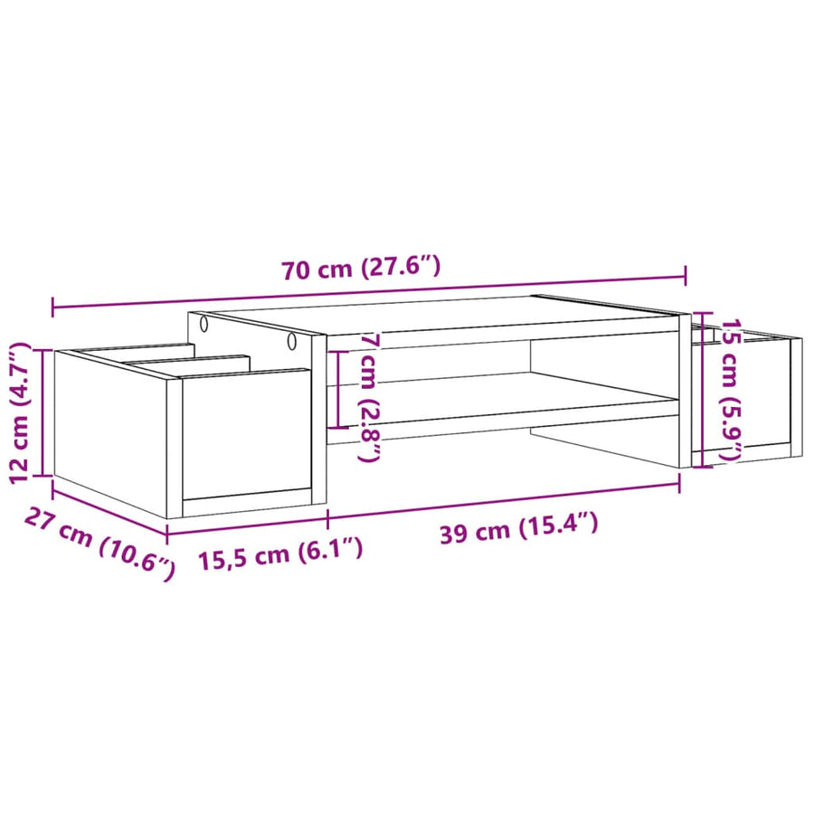Monitorstandaard met opbergruimte 70x27x15 cm hout betongrijs