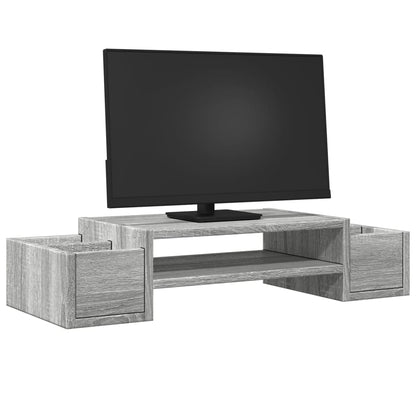 Monitorstandaard met opbergruimte 70x27x15 cm hout grijs sonoma