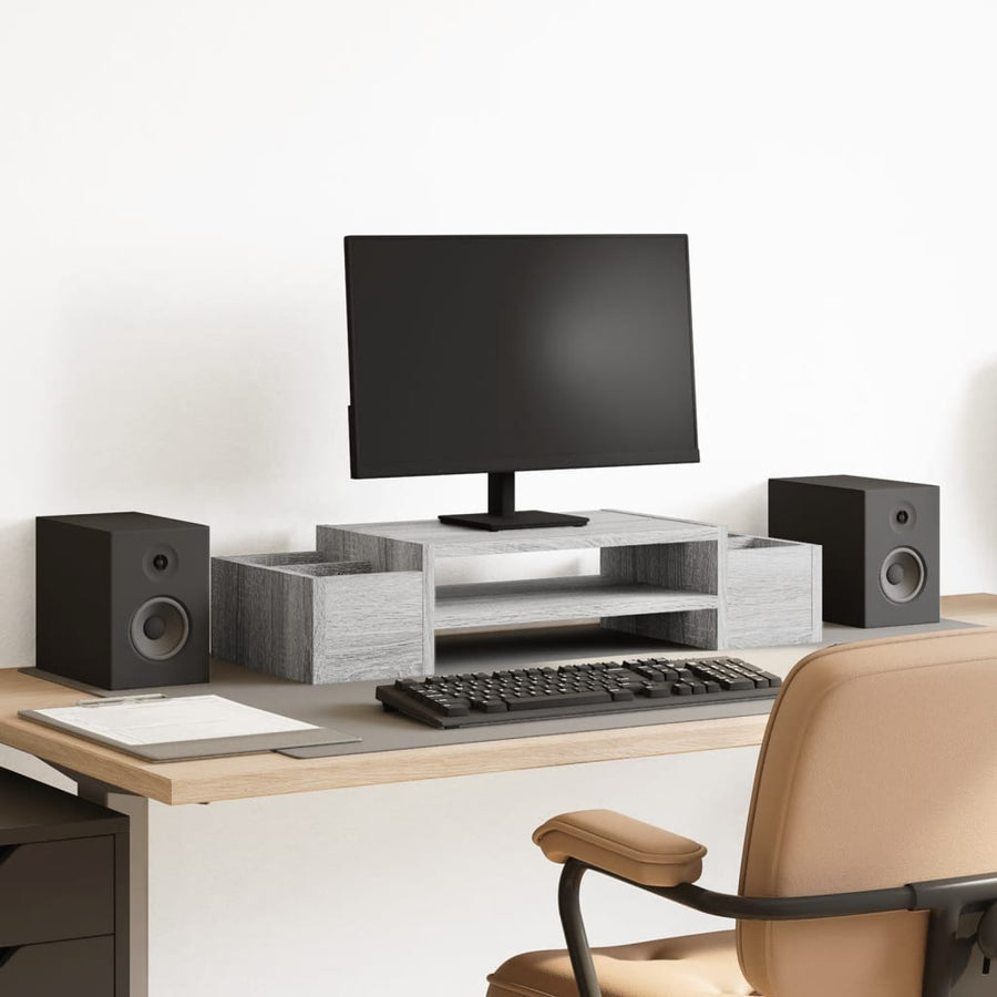 Monitorstandaard met opbergruimte 70x27x15 cm hout grijs sonoma