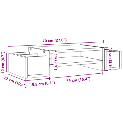 Monitorstandaard met opbergruimte 70x27x15 cm hout bruin eiken
