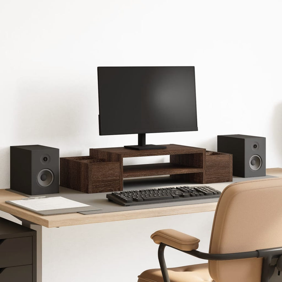 Monitorstandaard met opbergruimte 70x27x15 cm hout bruin eiken