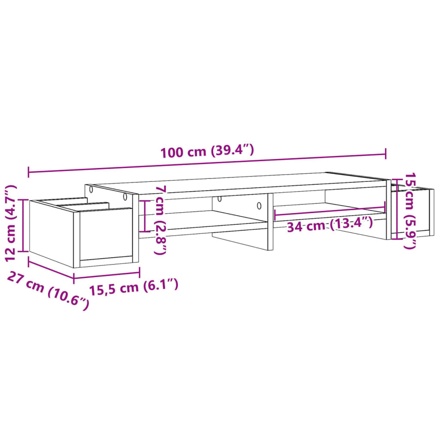 Monitorstandaard met opbergruimte 100x27x15 cm bewerkt hout wit