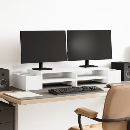 Monitorstandaard met opbergruimte 100x27x15 cm bewerkt hout wit