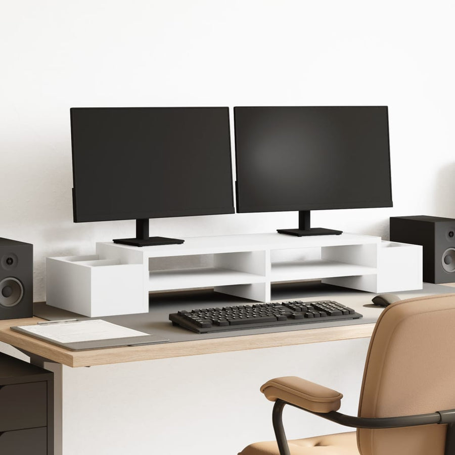 Monitorstandaard met opbergruimte 100x27x15 cm bewerkt hout wit