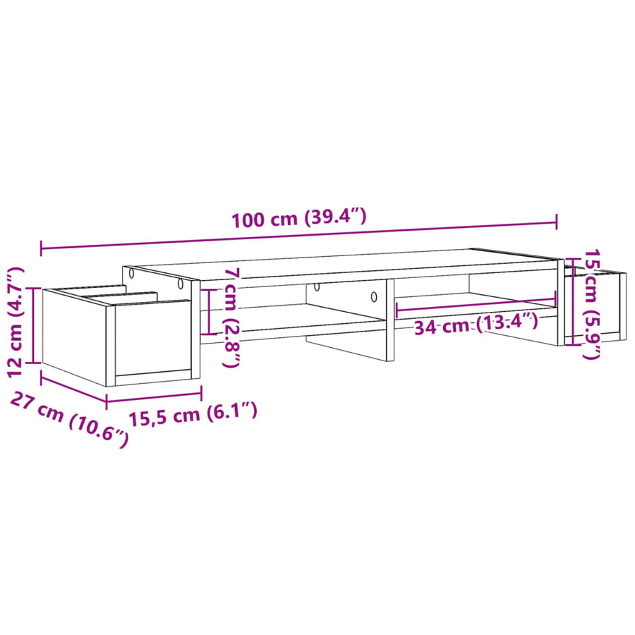 Monitorstandaard opbergruimte 100x27x15 cm hout sonoma eiken