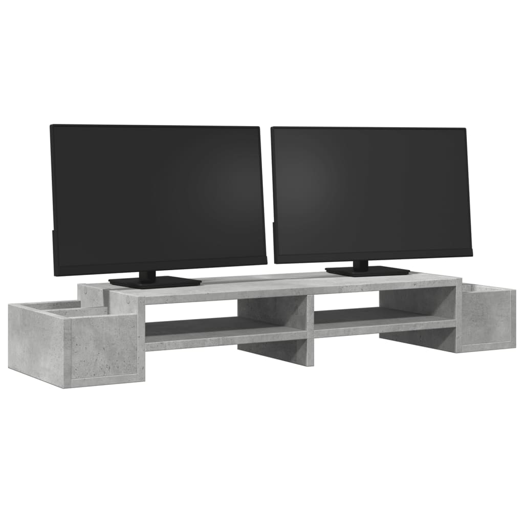 Monitorstandaard met opbergruimte 100x27x15 cm hout betongrijs