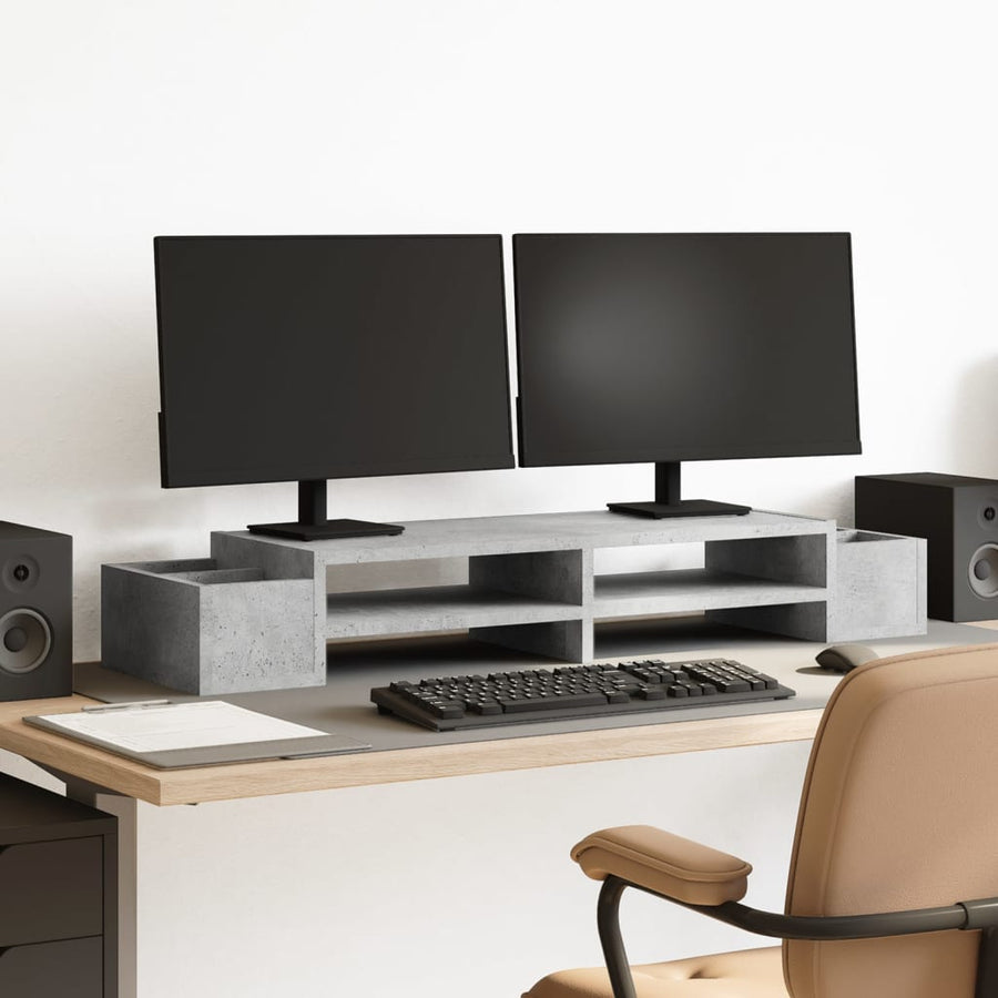 Monitorstandaard met opbergruimte 100x27x15 cm hout betongrijs