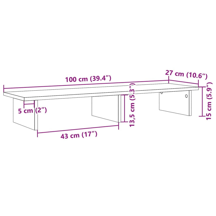 Monitorstandaard 100x27x15 cm bewerkt hout wit