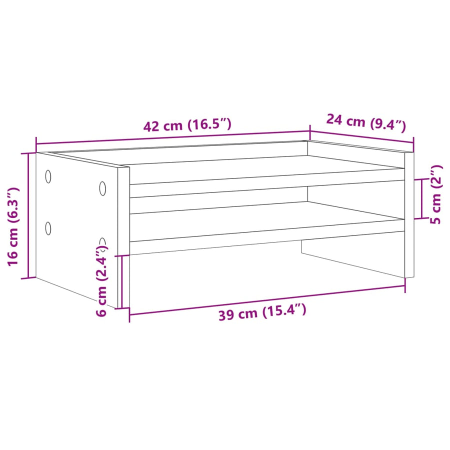 Monitorstandaard 42x24x16 cm bewerkt hout betongrijs