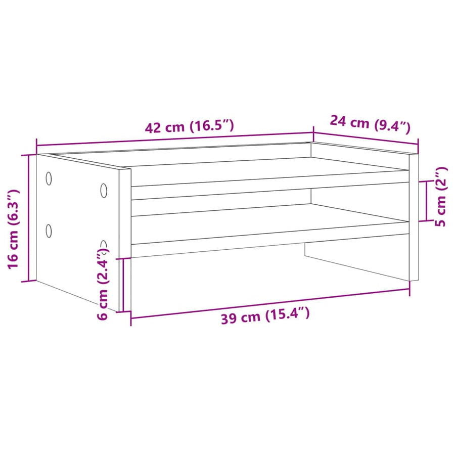 Monitorstandaard 42x24x16 cm bewerkt hout grijs sonoma eiken