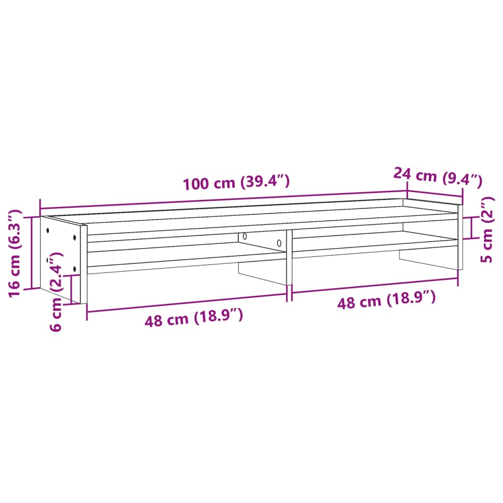 Monitorstandaard 100x24x16 cm bewerkt hout wit
