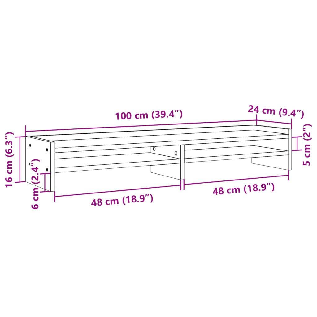 Monitorstandaard 100x24x16 cm bewerkt hout betongrijs