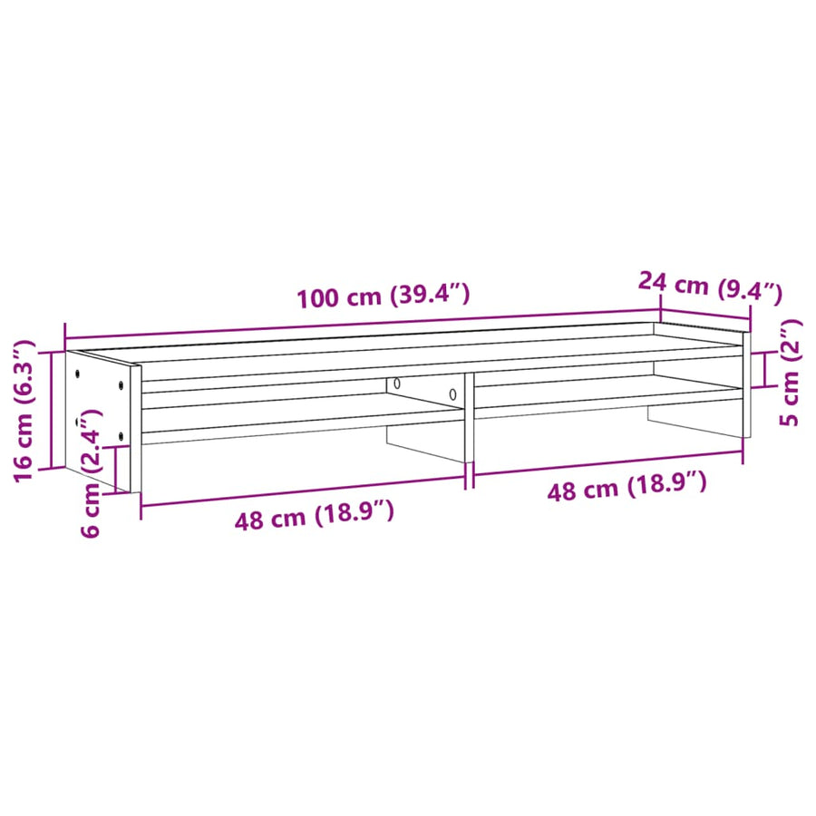 Monitorstandaard 100x24x16 cm bewerkt hout grijs sonoma eiken