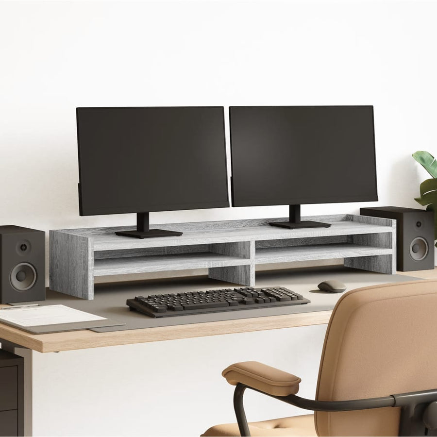 Monitorstandaard 100x24x16 cm bewerkt hout grijs sonoma eiken