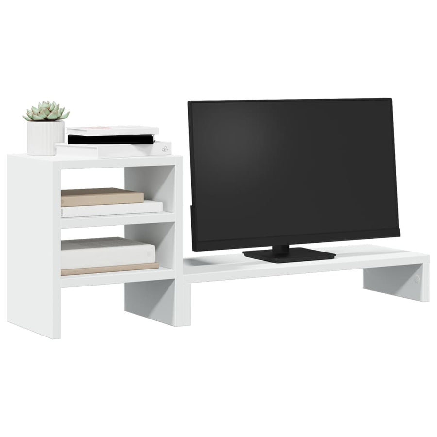 Monitorstandaard met bureau-organizer bewerkt hout wit