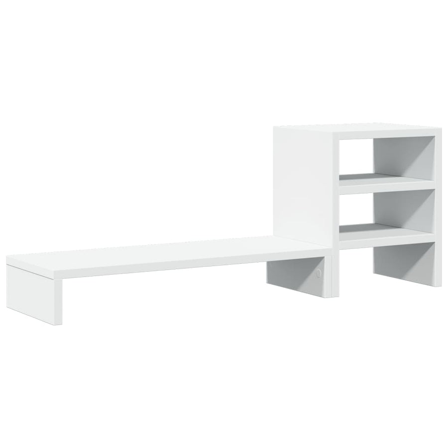 Monitorstandaard met bureau-organizer bewerkt hout wit