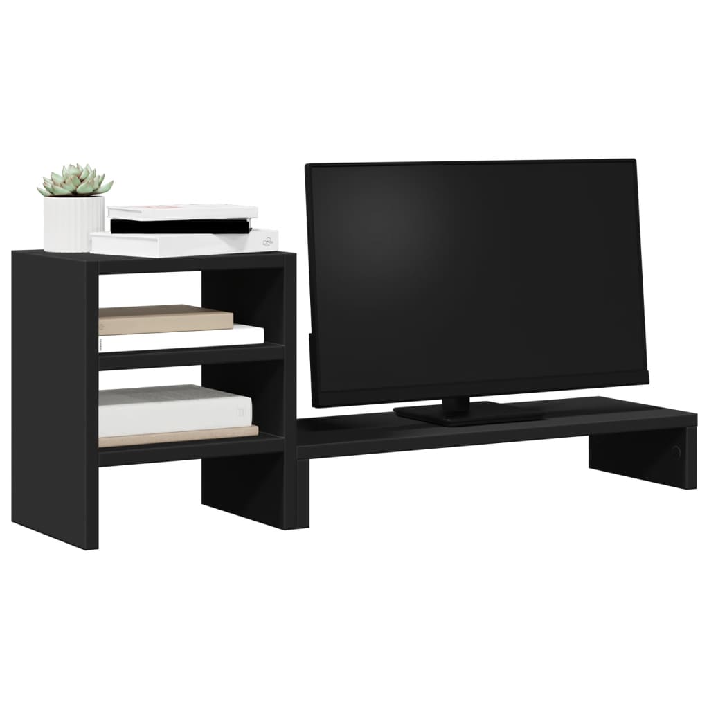 Monitorstandaard met bureau-organizer bewerkt hout zwart