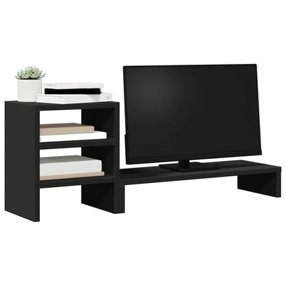 Monitorstandaard met bureau-organizer bewerkt hout zwart