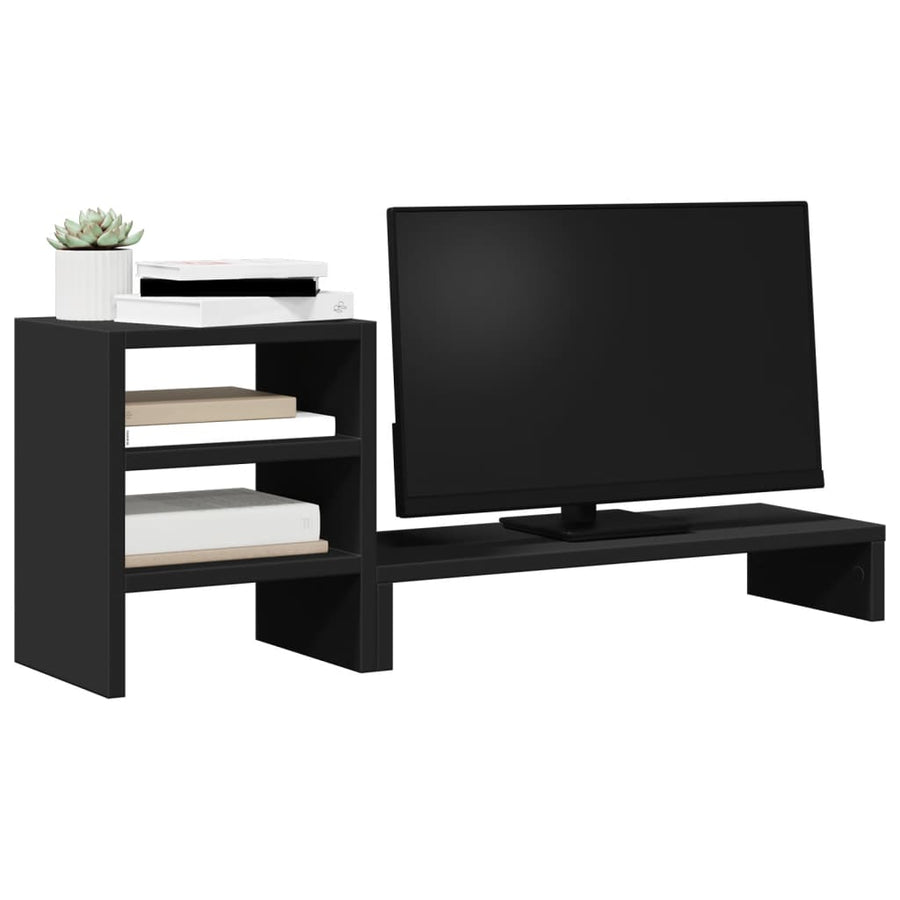 Monitorstandaard met bureau-organizer bewerkt hout zwart