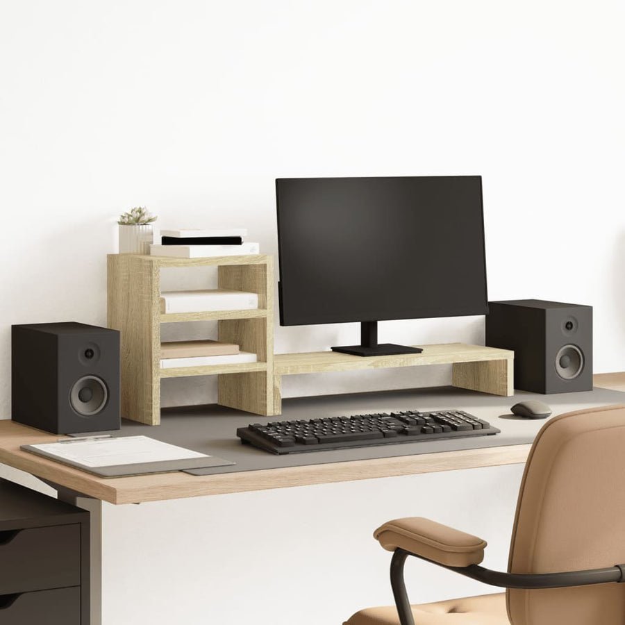 Monitorstandaard met bureau-organizer bewerkt hout sonoma eiken