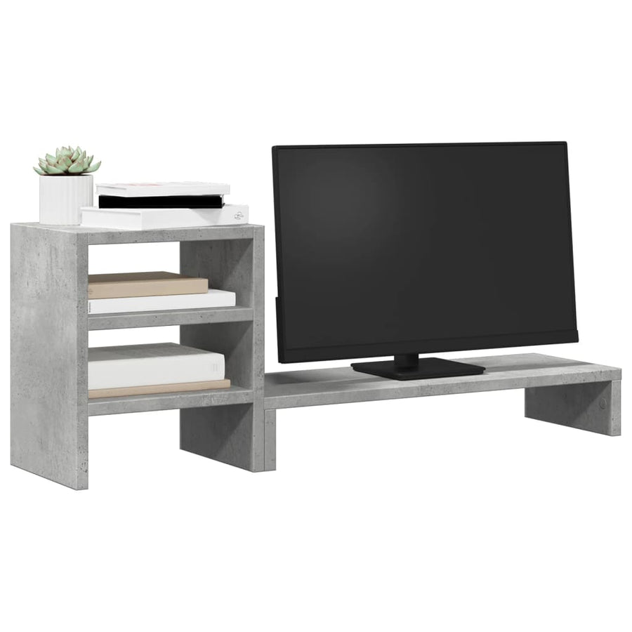 Monitorstandaard Met Bureau-Organizer Bewerkt Hout Betongrijs