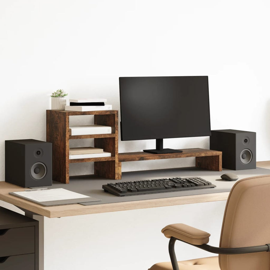 Monitorstandaard met bureau-organizer hout gerookt eikenkleurig