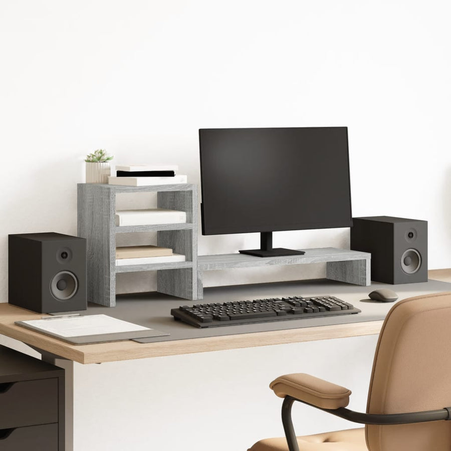 Monitorstandaard Met Bureau-Organizer Bewerkt Hout Grijs sonoma