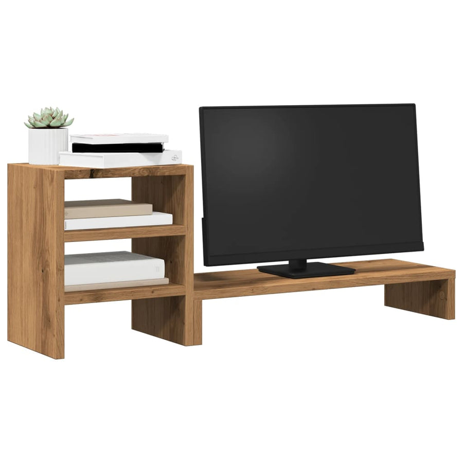 Monitorstandaard met bureau-organizer hout artisanaal eiken