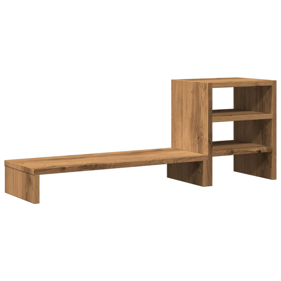 Monitorstandaard met bureau-organizer hout artisanaal eiken