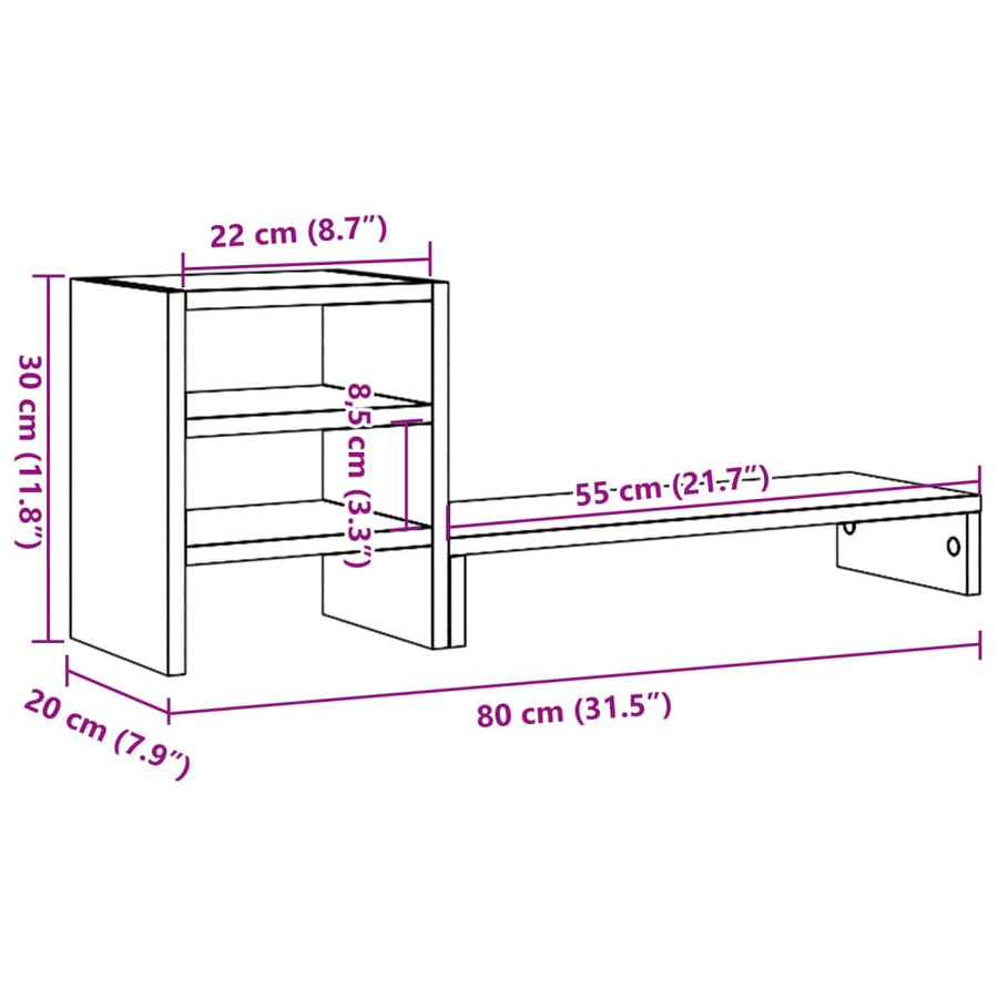 Monitorstandaard met bureau-organizer hout artisanaal eiken