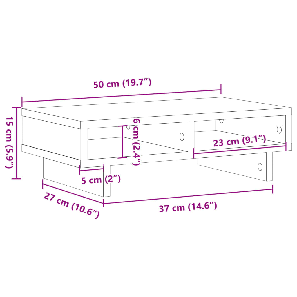 Monitorstandaard 50x27x15 cm bewerkt hout zwart